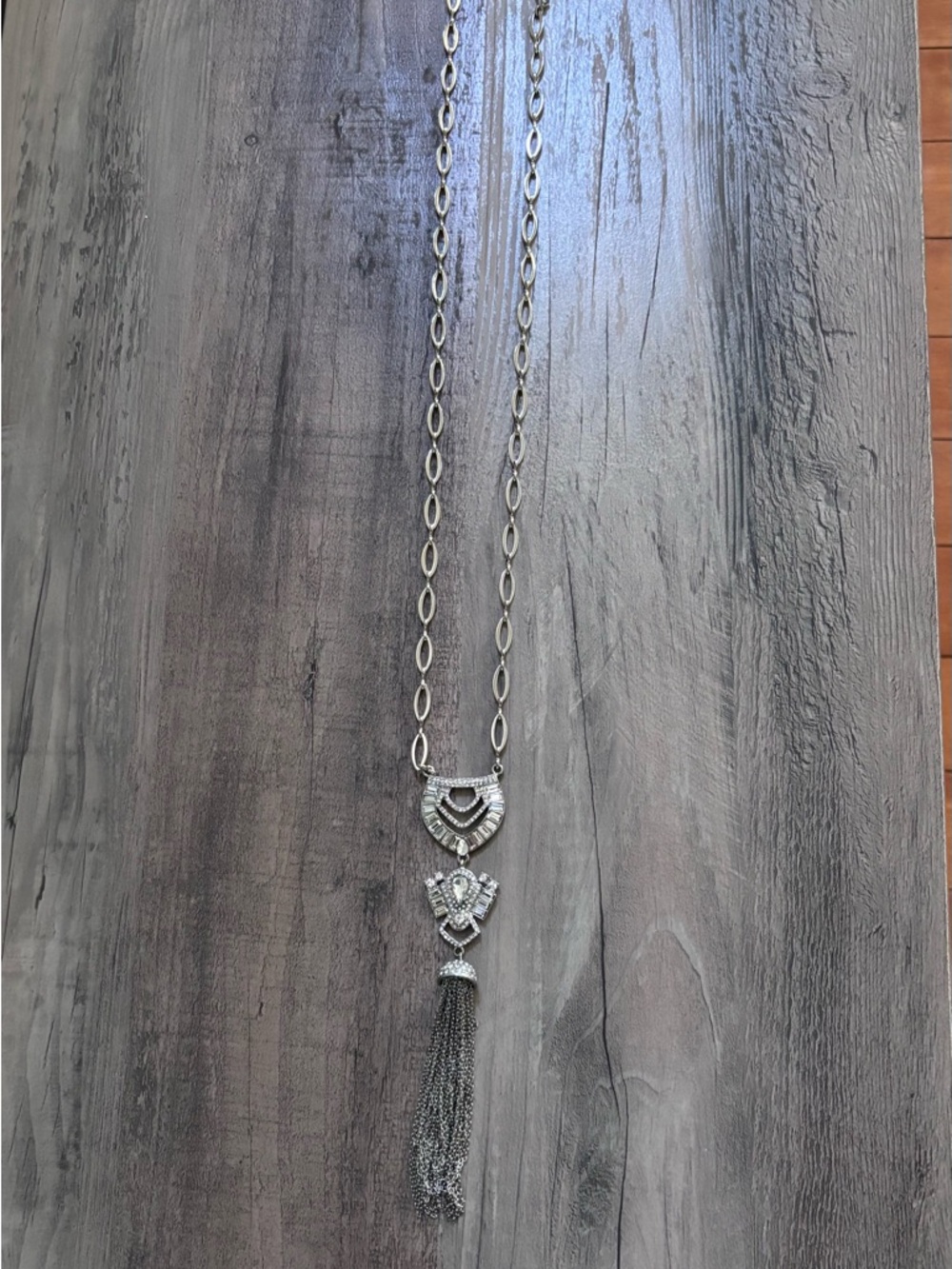 Badgley Mischka Silver-Tone Pendant Necklace with Tassel Detail - Picture 2 of 4